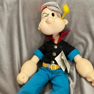 Vintage 1985 Popeye the Sailor Doll with Blue Pants and Black Shirt